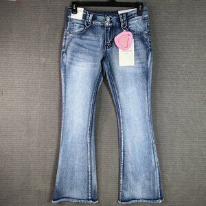 Love Soho Womens Size 7 Blue Boot Cut Low-Rise Denim Jeans Frayed Hem